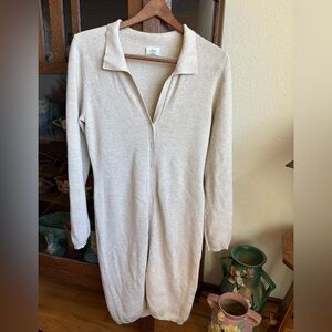 Wilfred brand beige knit dress ribbed texture, front button up size XL
